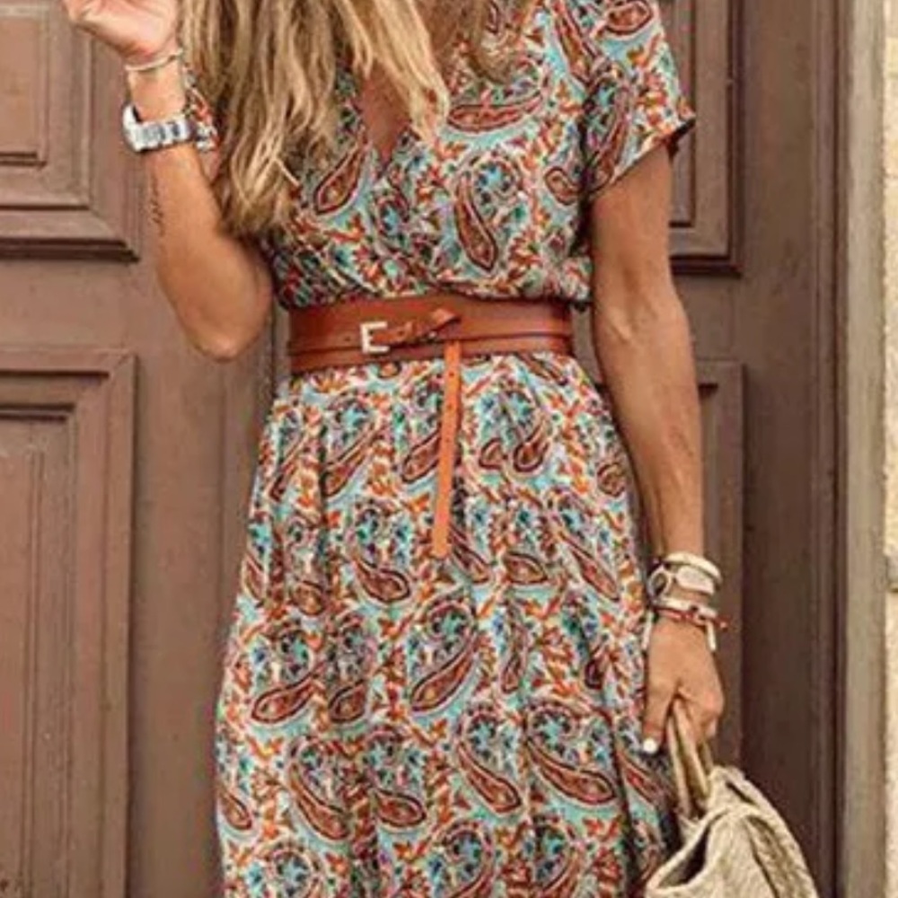Long Maxi Dress Brown Floral Design Size Large